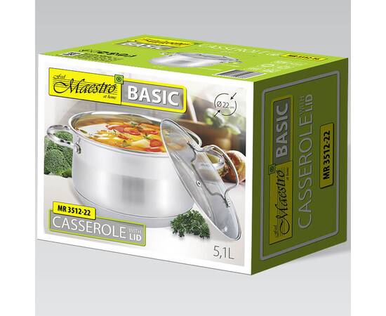 Каструля 5,1л Maestro (MR3512-22), Тип: каструля, Об'єм: 5,1 л, Колір: срібний, зображення 2