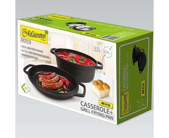 Каструля Овал Maestro з кришкою-сковородою гриль 26 см (MR4126), Тип: каструля, Об'єм: 3,3 л, Колір: чорний, зображення 3