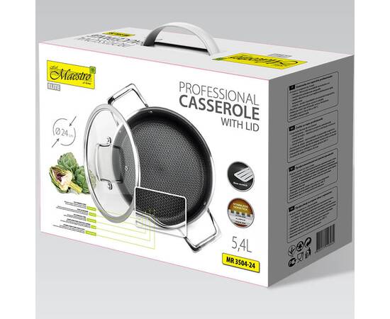 Каструля професійна 24 см, 5,4 л Maestro (MR3504-24), Тип: каструля, Об'єм: 5,4 л, Колір: срібний, зображення 2