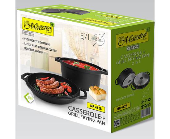 Каструля Maestro з кришкою-сковородою гриль 6,7 л (MR4128), Тип: каструля, Об'єм: 6,7 л, Колір: чорний, зображення 3