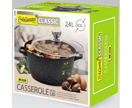 Каструля Maestro зі скляною кришкою 2,4 л (MR4220), Тип: каструля, Об'єм: 2,4 л, Колір: чорний, зображення 2