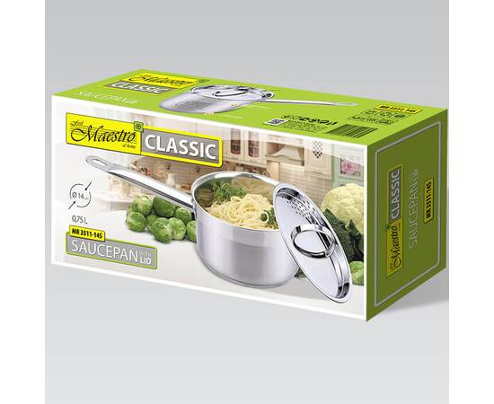 Ківш 14 см, 0,75 л Maestro (MR3511-14S), Тип: ківш, Об'єм: 0,75 л, Колір: срібний, зображення 2