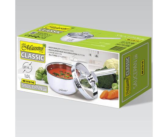 Ківш 14 см, 1,0 л Maestro (MR3510-14S), Тип: ківш, Об'єм: 1 л, Колір: срібний, зображення 3