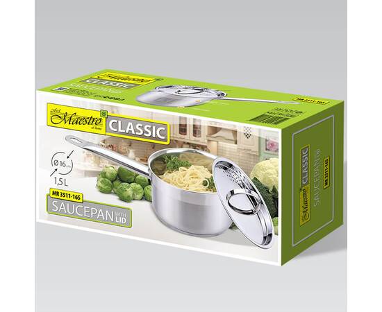 Ківш 16 см, 1,5 л Maestro (MR3511-16S), Тип: ківш, Об'єм: 1,5 л, Колір: срібний, зображення 2