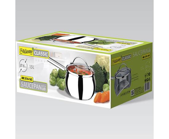 Ківш 16 см, 1,5 л Maestro (MR3516-16S), Тип: ківш, Об'єм: 1,5 л, Колір: срібний, зображення 2