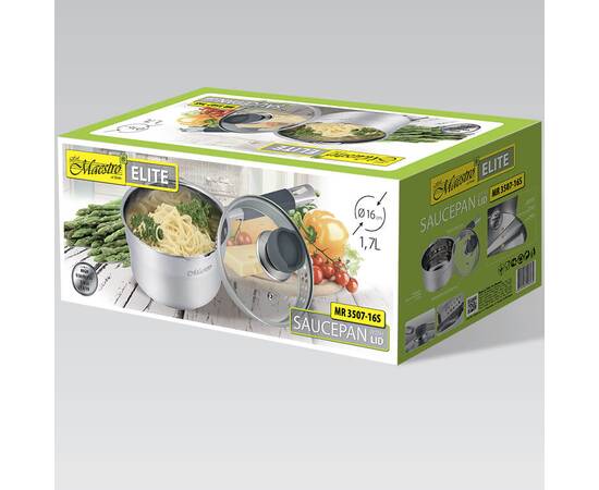 Ківш 16 см, 1,7 л Maestro (MR3507-16S), Тип: ківш, Об'єм: 1,7 л, Колір: срібний, зображення 2