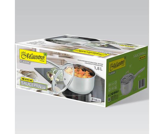 Ківш 16 см, 1,8 л Maestro (MR3519-16S), Тип: ківш, Об'єм: 1,8 л, Колір: срібний, зображення 2