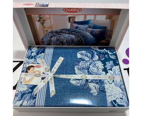 Постельное белье HOBBY сатин Exclusive Amalia синий 200х220 (141223), Размер: двуспальный евро 200х220, Основной цвет: синий, изображение 2