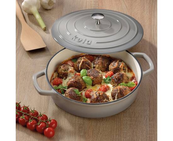 Сотейник чугунный с крышкой KELA Calido 28 см, 3,2 л (12611) серый, Цвет: серый, Тип: сотейник, Форма: круглая, Диаметр (см): 28, изображение 2