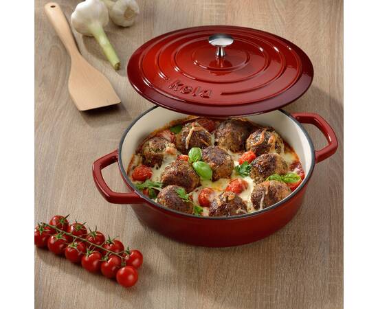Сотейник чугунный с крышкой KELA Calido 28 см, 3,2 л (11938) красный, Цвет: красный, Тип: сотейник, Форма: круглая, Диаметр (см): 28, изображение 2