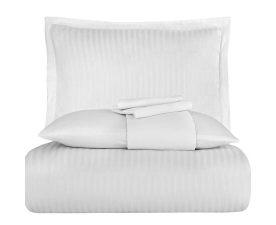 Постільна білизна Satin Strip 160х220 BEYAZ Zeron (18793), Розмір: полуторний 160х220, Основний колір: білий, зображення 2