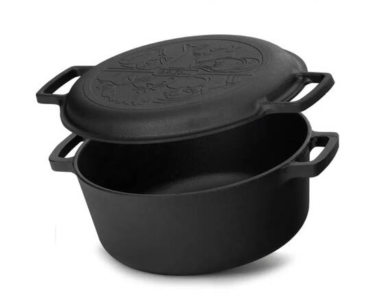 Кастрюля чугунная с чугунной крышкой- сковородой 6л Brizoll (P-6L-2), Тип: кастрюля, Объем: 6 л, Цвет: черный, изображение 2