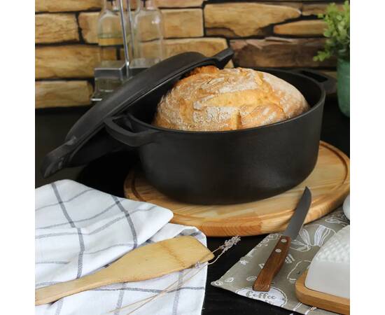 Кастрюля чугунная с чугунной крышкой- сковородой 6л Brizoll (P-6L-2), Тип: кастрюля, Объем: 6 л, Цвет: черный, изображение 4