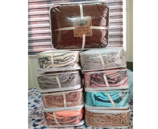 Плед-покривало жакардове Welsoft 220х240 з наволочками 50х70 смужка бежевий Zeron (19576), Основний колір: бежевий, Розмір: 220x240, зображення 3