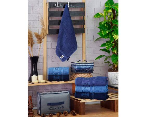 Полотенца бамбуковые 50х90 3шт Aynali Agac Bamboo Desen Zeron (19711), Цвет: синий, Размер: 50x90, изображение 3