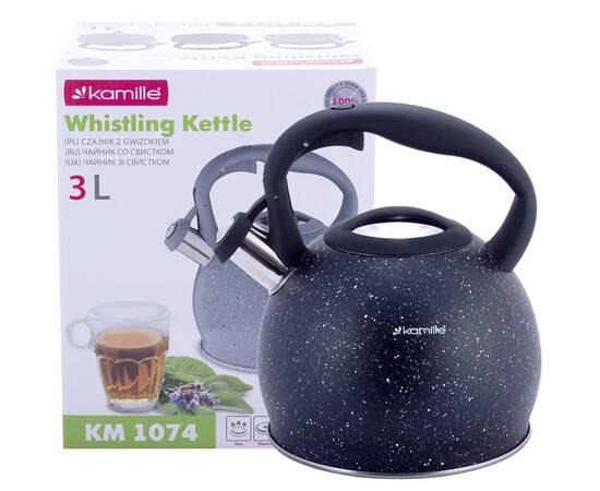 Чайник 3л зі свистком та ручкою soft touch Kamille (1074BL), зображення 3