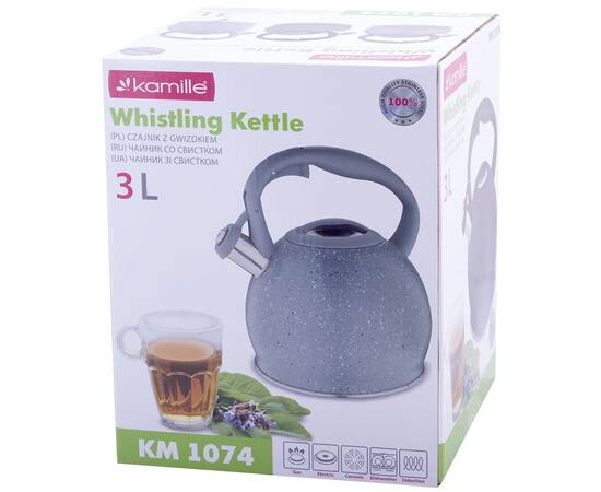 Чайник 3л зі свистком та ручкою soft touch Kamille (1074GR), зображення 3