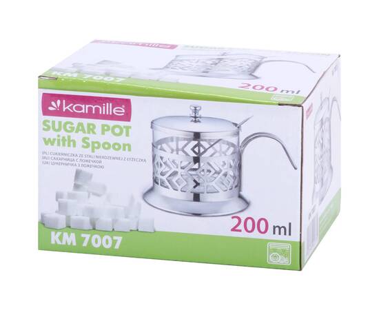 Цукорниця 200 мл зі скла та нержавіючої сталі Kamille (7007), зображення 4