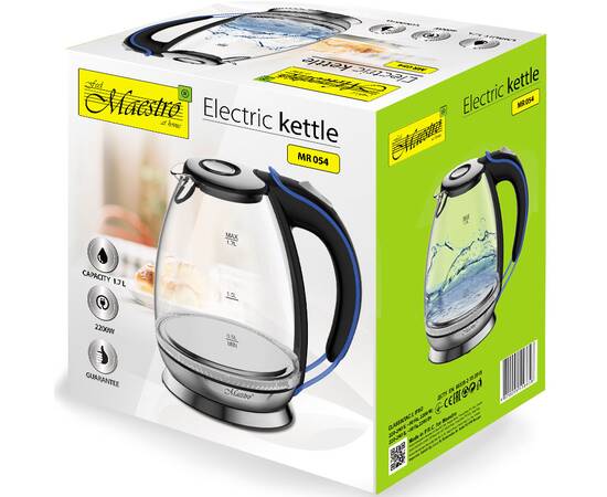 Чайник электрический 1,7 л 2000 Вт Maestro стекло (MR054), изображение 4