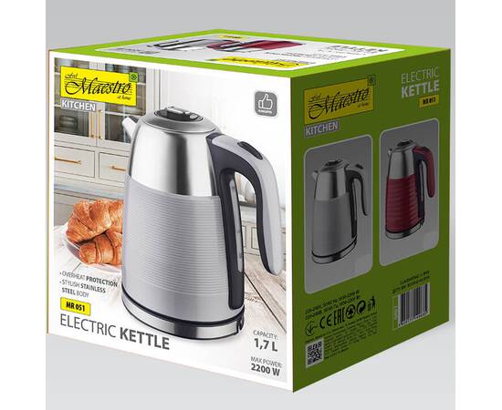 Чайник електричний металевий 1,7 л 2000 Вт Maestro (MR051-GREY), зображення 2