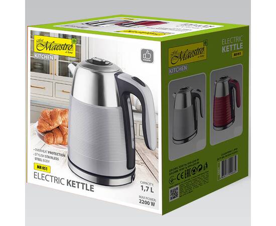 Чайник електричний металевий 1,7л Maestro (MR051-RED), зображення 2