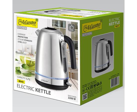 Чайник електричний металевий 1,7 л 2000 Вт Maestro (MR050), зображення 2