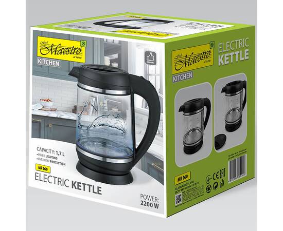 Чайник электрический стеклянный 1,7 л 2000 Вт Maestro (MR060), изображение 3