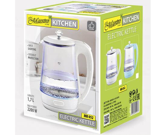 Чайник електричний скляний Maestro 1,7 л (MR052-BLUE), зображення 2