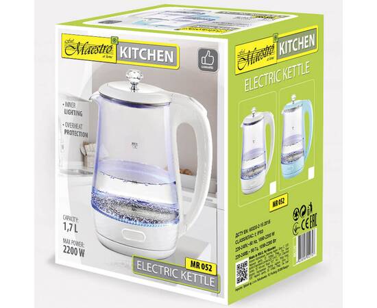 Чайник скляний електричний 1,7 л Maestro (MR052-WHITE), зображення 2