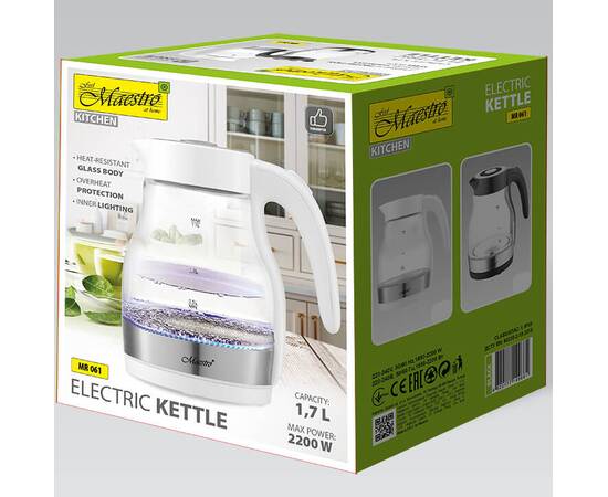 Чайник электрический стеклянный 1,7л Maestro (MR061-BLACK), изображение 3