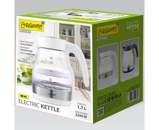 Чайник электрический стеклянный 1,7л Maestro (MR061-WHITE), изображение 3