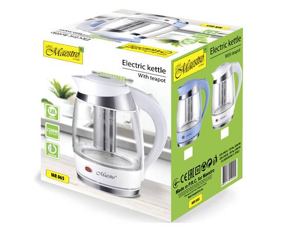 Чайник электрический стеклянный 1,8 л 2000 Вт Maestro голубой (MR065-BLUE), изображение 3