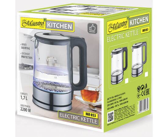 Чайник електричний скляний 1,7л Maestro (MR053-GREY), зображення 3