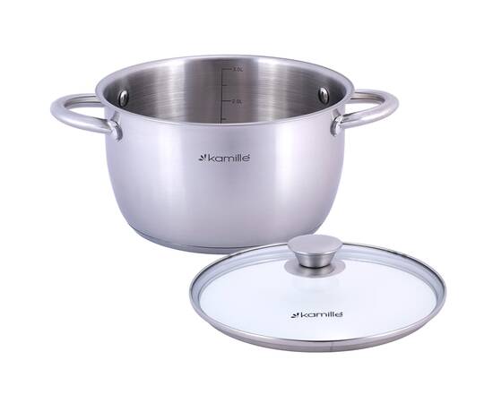 Каструля 3л з кришкою Kamille (4902), Тип: каструля, Об'єм: 3 л, Колір: срібний, зображення 2