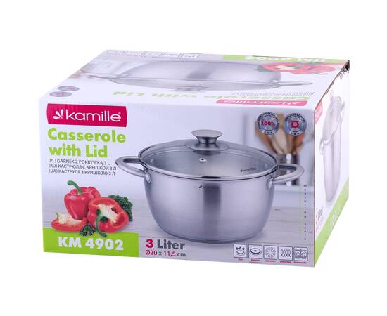 Каструля 3л з кришкою Kamille (4902), Тип: каструля, Об'єм: 3 л, Колір: срібний, зображення 4