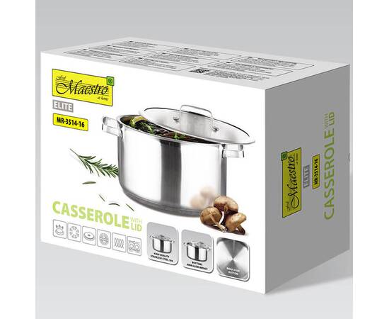 Каструля 16 см, 1,5 л (дно 4 мм Al impact) Maestro (MR3514-16), Тип: каструля, Об'єм: 1,5 л, Колір: срібний, зображення 3