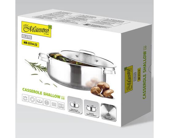 Каструля Shallow 22 см, 2,5 л (дно 4 мм Al impact) Maestro (MR3514-22), Тип: каструля, Об'єм: 2,5 л, Колір: срібний, зображення 3