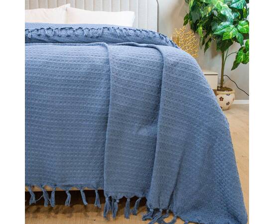 Простынь-покрывало жаккардовое Pike 245х270 Lacivert Zeron (19820), Цвет: синий, Размер: 245x270, изображение 2