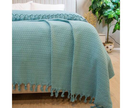 Простынь-покрывало жаккардовое Pike 245х270 Yesil Zeron (19821), Цвет: бирюзовый, Размер: 245x270, изображение 2