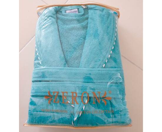 Халат женский велюр/махра хлопок Turkuaz XL Zeron (19913), Цвет: бирюзовый, Размер: XL, изображение 2