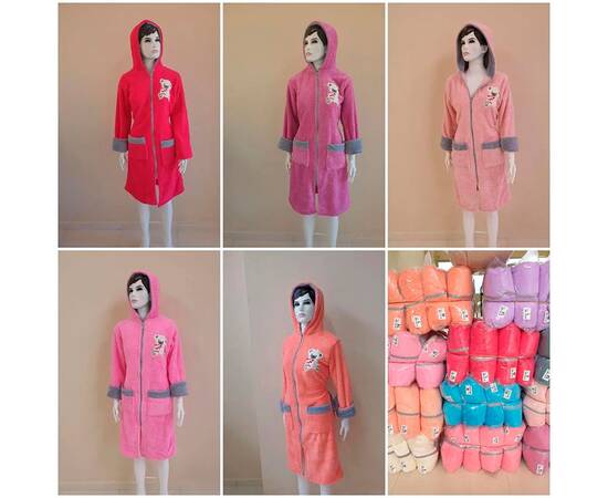 Халат махровий жіночий довгий з капюшоном на блискавці Welsoft світло-персиковий S Zeron (19316), Колір: персиковий, Розмір: S, зображення 4