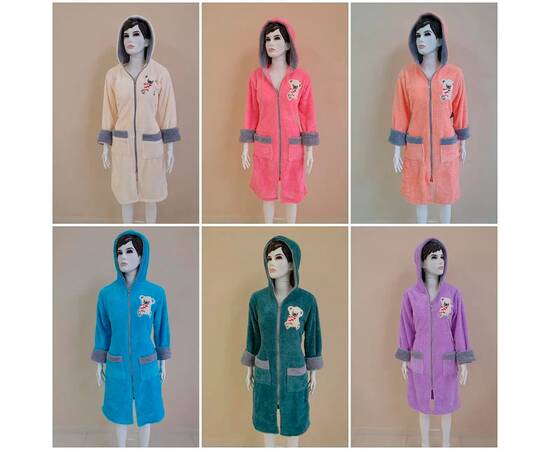 Халат махровый женский длинный c капюшоном на молнии Welsoft бирюзовый S Zeron (19320), Цвет: бирюзовый, Размер: S, изображение 3