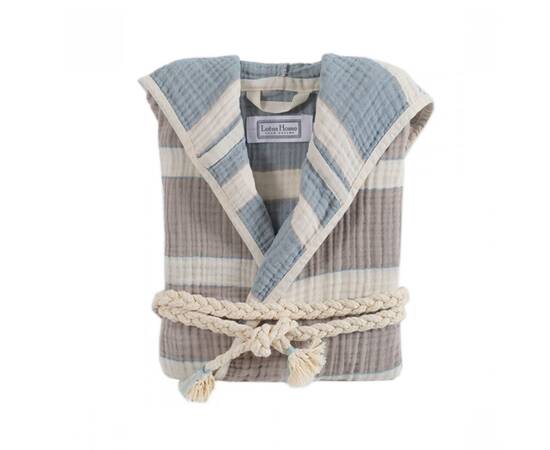 Халат Lotus Home Milana muslin beigelead blue L/XL (svt-2000022310048), Колір: бежевий, Розмір: L/XL, зображення 4