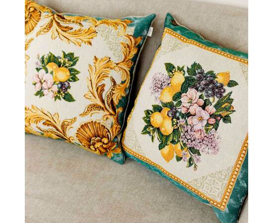 Подушка декоративна 45х45 гобеленова Verna Фрукти, лимони в золотій рамці Прованс (030041), зображення 2