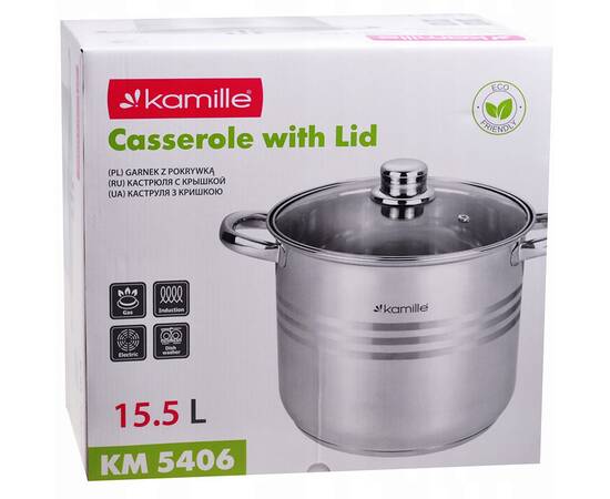Каструля 15.5л 30x23 см Kamille (5406), Тип: каструля, Об'єм: 15,5 л, Колір: срібний, зображення 4
