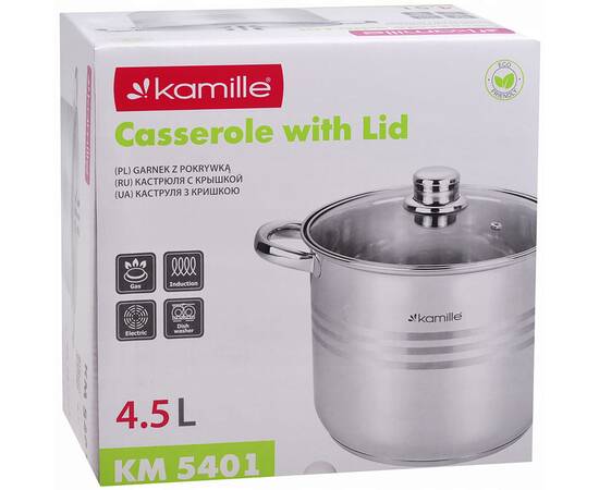 Кастрюля 4.5л 20x16 см Kamille (5401), Тип: кастрюля, Объем: 4,5 л, Цвет: серебряный, изображение 4