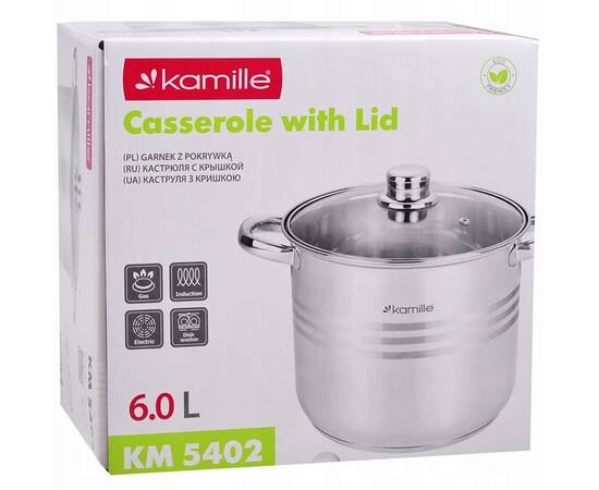 Каструля 6л 22x17 см Kamille (5402), Тип: каструля, Об'єм: 6 л, Колір: срібний, зображення 4