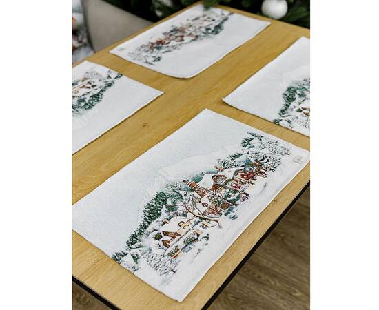 Салфетка гобеленовая с велюром Зимове місто 30х50 Прованс (031343), Тип: салфетки, Цвет: зеленый, Форма скатерти: прямоугольная, Размер: 30x50, изображение 2