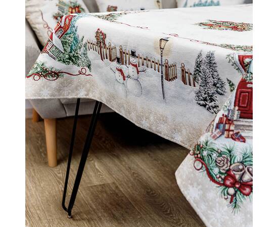 Скатерть 135х300 гобеленовая с велюром Святковий дім Прованс (031287), Тип: скатерти, Цвет: красный, Форма скатерти: прямоугольная, Размер: 135x300, изображение 2