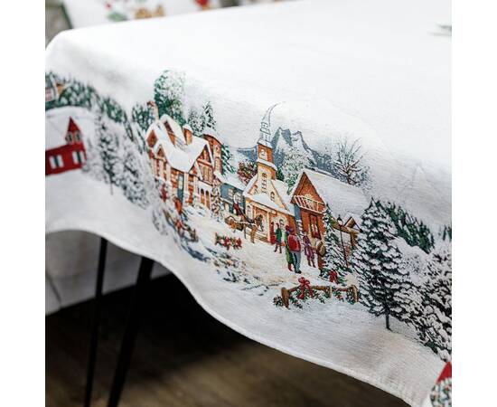 Скатертина 135х260 гобеленова з велюром Зимове місто Прованс (031297), Тип: скатертини, Основний колір: зелений, Форма скатертини: прямокутна, Розмір: 135x260, зображення 2